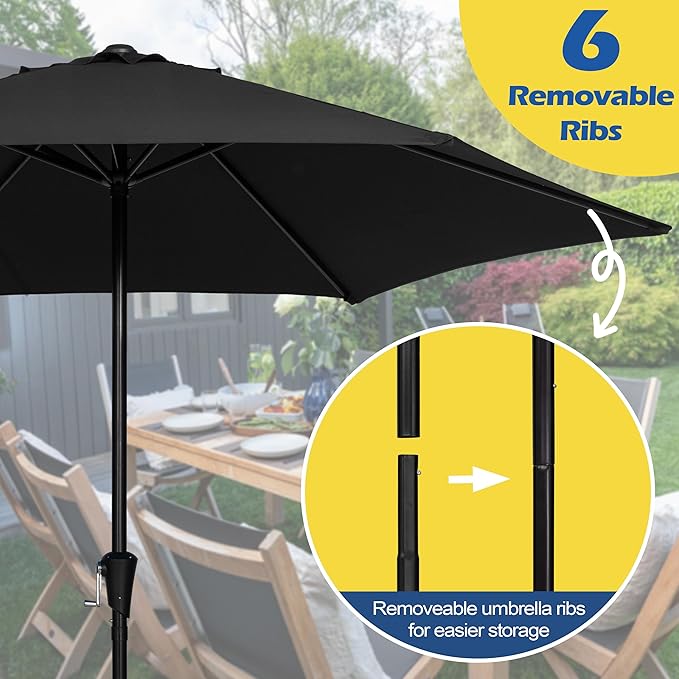Sunnyglade 9FT Outdoor Patio Umbrella, Market & Table Umbrella with 6 Sturdy Ribs and Crank System, Fade-resistant & Waterproof for Garden Backyard Poolside Deck