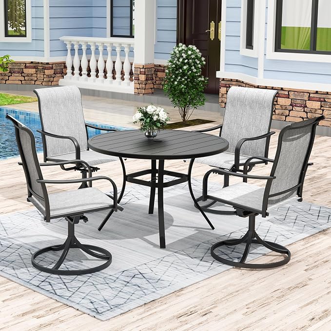 Anmutig 5 Piece Outdoor Patio Dining Set, 4 Swivel Rocking Patio Chairs & 41" Round Dining Table Outdoor Furniture for Backyard Bistro Garden Poolside, Grey