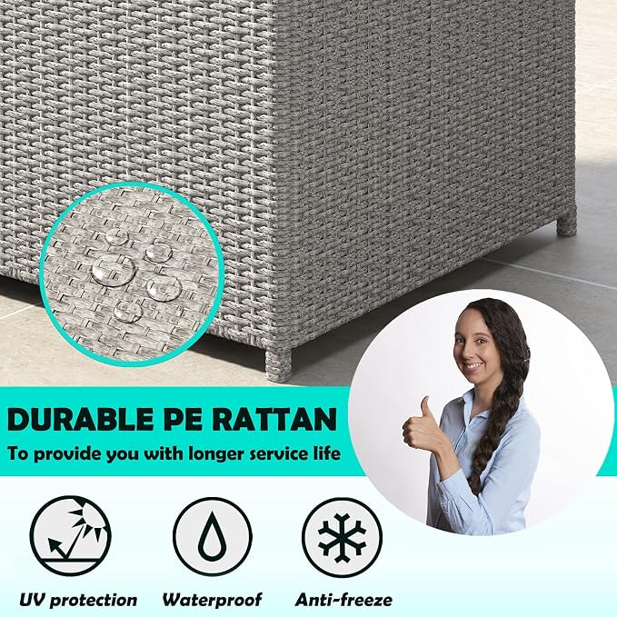 Lepus Large Waterproof Resin Wicker/Rattan Deck Box with Handles, Outdoor Storage Container For Patio, Pool, Garden, 130 Gallons, Gray