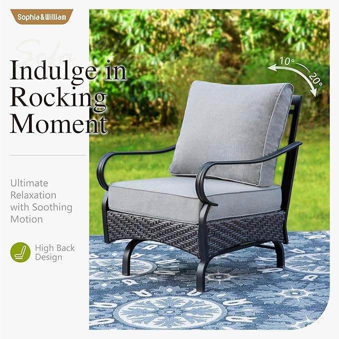 Sophia & William Patio Furniture Set, 5 Piece Metal Outdoor Conversation Set with 3-Seater Outdoor Couch, 2 Sofa Chairs, 1 Loveseat,1 Coffee Table for Outdoor Seating, Backyard, Porch(Grey)