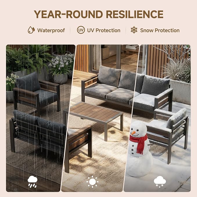 Outdoor Aluminum Patio Furniture Armchair, 2Pcs Patio Conversation Armchair with Thick Washable Cushions and 15.2"H Supported Back, Oversized 3.2” Widened Armrest for Backyard Porch Deck Dalcony