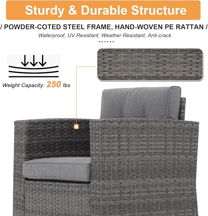 Super Patio 8 Pieces Outdoor Patio Furniture Set, Wicker Patio Conversation Sets with Storage Box, Rattan Outdoor Sectional Sofa Set with Cushions and Coffee Table for Outside Porch, Deck, Gray