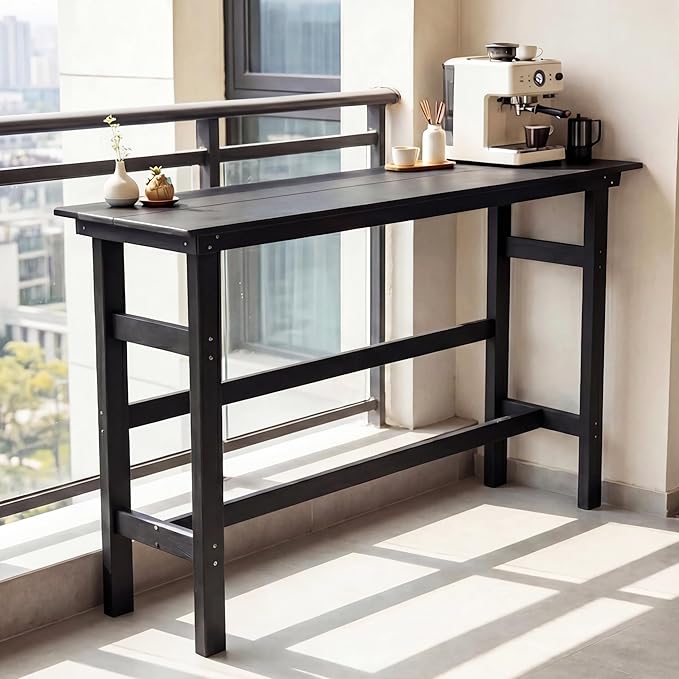 Outdoor Bar Table, HDPE Patio Pub Table, Weather-Resistant Tall Console Table for Backyard, Balcony & Garden, Durable All-Weather High Top Table, Easy Maintenance,Black