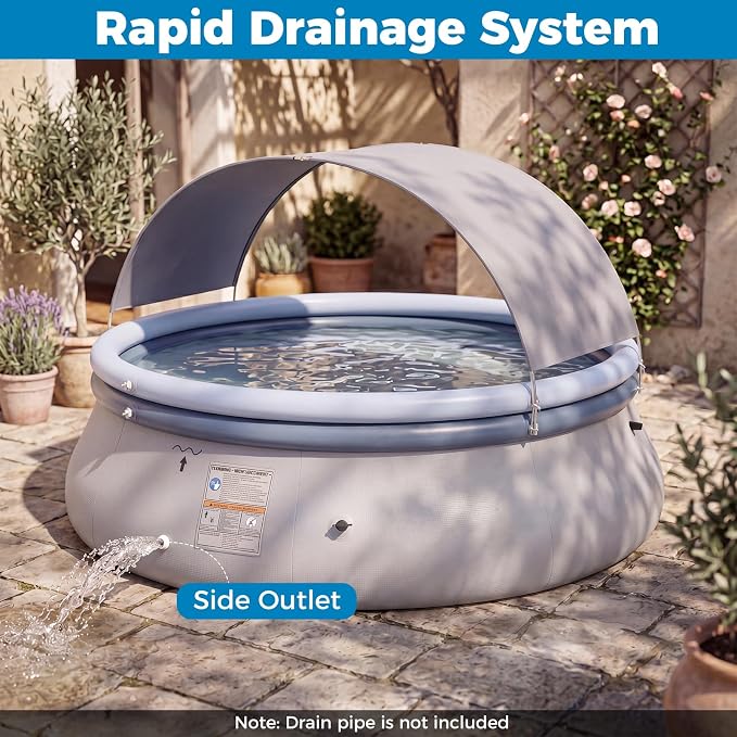 Goplus Inflatable Pool with Canopy, Large Round Above Ground Swimming Pool w/ 2 Air Chambers, Repair Patch, Top Ring Blow Up Pools for Backyard, Lawn, Garden (94.5” x 55.5”)