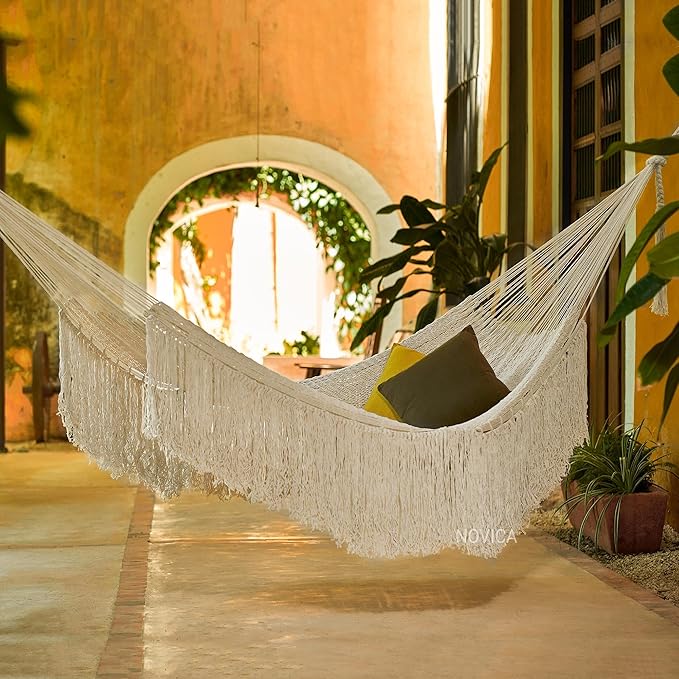 Novica Handmade Ivory Cascade Cotton Rope Hammock (Triple)