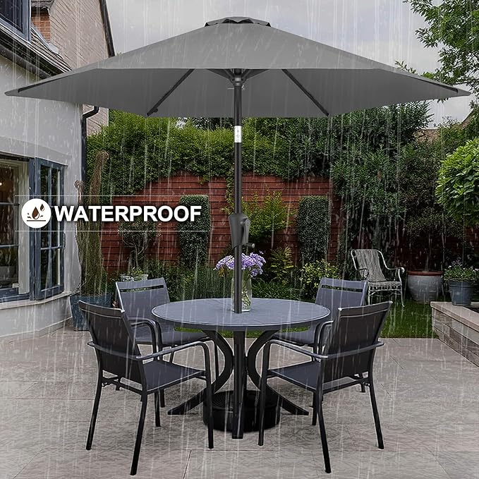 FLAME&SHADE 10ft Patio Umbrella - Outdoor Umbrella with 6 Sturdy Ribs, Push Button Tilt and Crank, UV Protection Table Market Umbrella for Pool, Porch, Garden, Deck, Backyard (Anthracite)