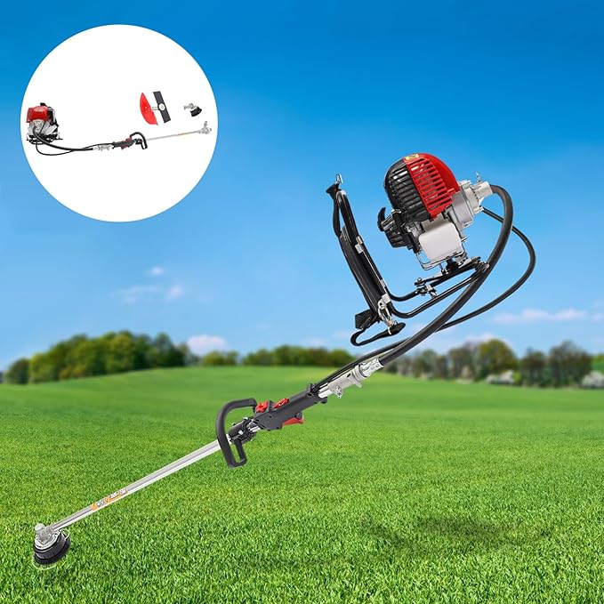2In1 Backpack Brush Cutter 4Stroke Gas Trimmer Grass Weed Wacker Lawn Mower with Water Pump/Goggles Single Cylinder Gasoline Air-Cooled Strong Stability for Parks Lawns Pastures Weed (8500Rpm 750W)