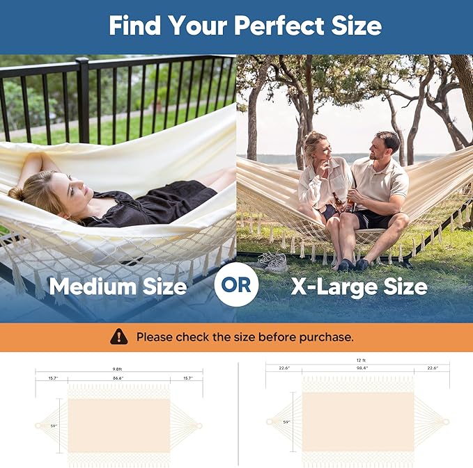 SUNCREAT Hammocks Outdoor Camping Double Hammock with Tassel, 2 Person Hammock for Camping, Beige