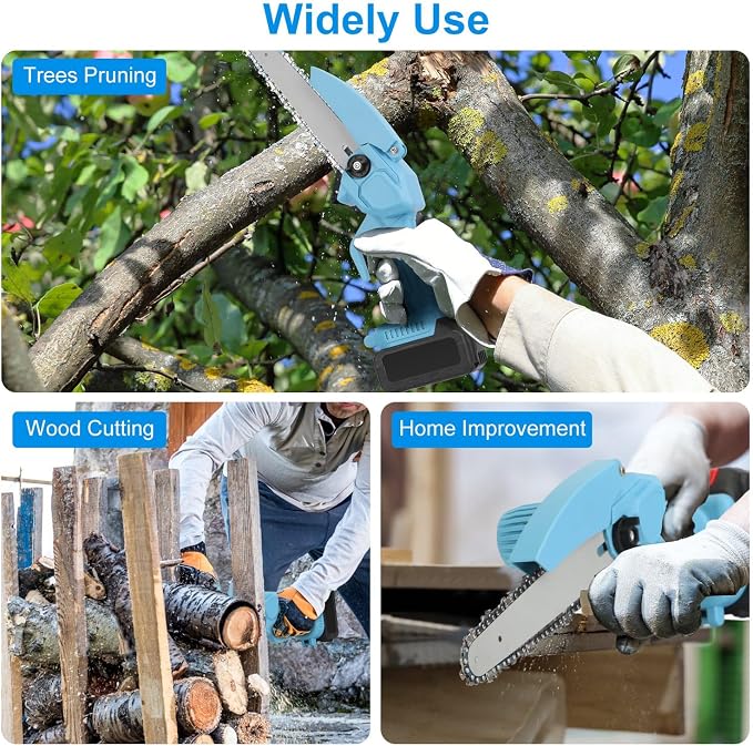 TeqHome Mini Chainsaw, 8 Inch Cordless Mini Electric Chainsaw Battery Powered with 2 Batteries & 2 Chains,Portable Handheld Small Chain Saw for Wood Tree Trimming Branches,Sawzall for Household Garden