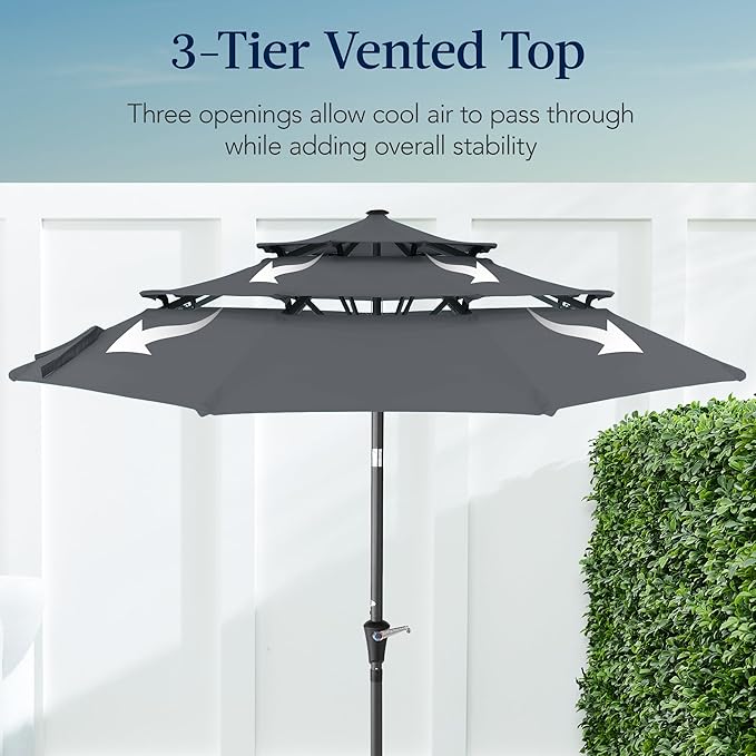 Best Choice Products 10ft 3-Tier Market Patio Umbrella, Outdoor Sun Shade with Tilt, Crank Lift, 8 Ribs for Backyard, Deck, Poolside