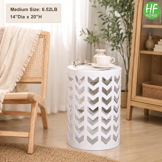 HFHOME Nesting Coffee Tables Set of 3, Industrial Metal Stacking Accent Side Tables Circle Table for Small Space, Living Room, Apartment, Bedroom Indoor - White