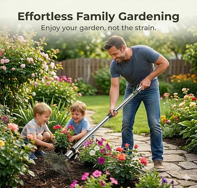 Premium 45.67" Standing Hand Weeder: Long Handle Hoe with Non-Slip Rubber Grip. Portable Root Puller for Yard, Lawn & Patio. Multi-Functional Soil Tiller & Digging Tool for Back-Saving Gardening.