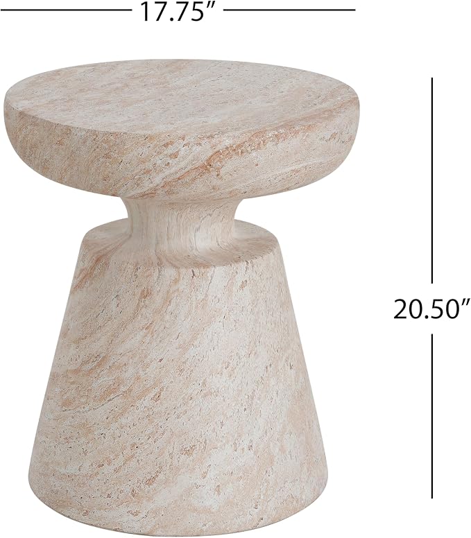 Outdoor Side Table 17.75" Hourglass Shape Concrete Side Table, Patio Tables for Outside Decorative Garden Stools, No Assembly Accent Table for Patio Porch Living Room, Beige