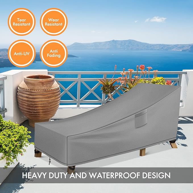 WLEAFJ Patio Chaise Lounge Cover Waterproof, Heavy Duty Outdoor Lounge Chair Covers, Durable Patio Furniture Covers, 78L x 34W x 32H inch，Grey