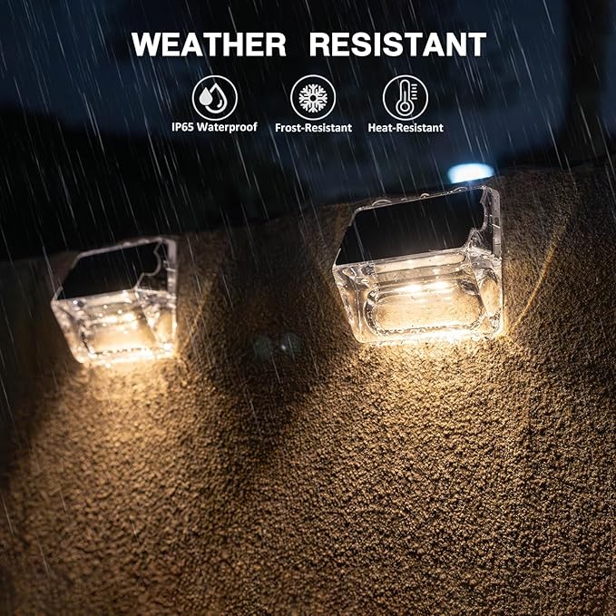 Qualdout Solar Outdoor Lights, 16 Pack Solar Fence Deck Lights Waterproof Solar Powered Outside Lighting for Step Railing Wall Pool Stair Yard Garden Patio Pool Decorations (Warm White)