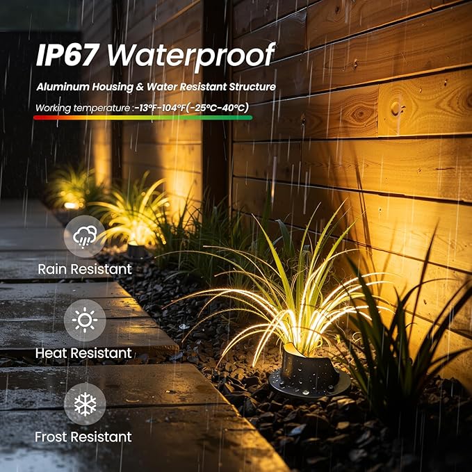 All-in-One Low Voltage Landscape Lighting 12W LED Well Lights IP67 Outdoor In-Ground Lights Waterproof with 96W Transformer, 2700K Warm White Pathway Lighting for Yard Garden, 6 Pack