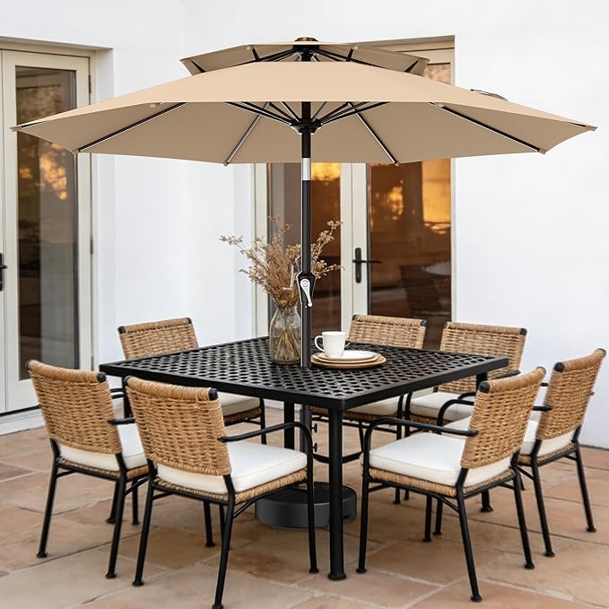 AreShark 10ft 2 Tiers Patio Umbrella - Outdoor Umbrella Waterproof UV Protection, Market Table Umbrella w/Push Button Tilt&Crank for Pool, Porch, Garden(Beige)
