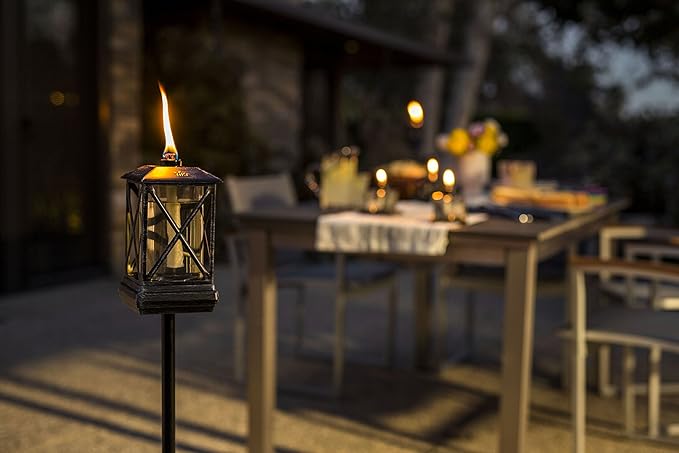 TIKI Brand 1117084 Square Beacon Torch, Metal Outdoor Torch, Decorative Lighting for Patio Lawn Backyard Garden, Metal/Black, 65 in