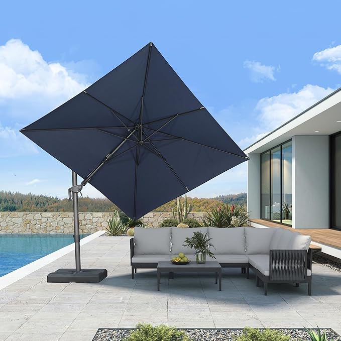 PURPLE LEAF 8' X 10' Left-right Tilting Patio Outdoor Umbrella Offset Swivel Cantilever Heavy Duty Rectangle Aluminu Umbrella with UV Resistant for Deck Pool Patio Backyard, Ocean Slate