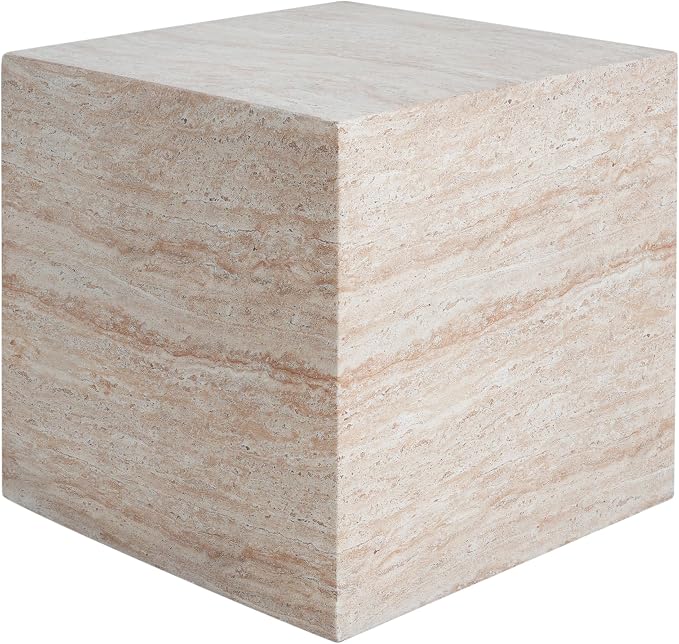 Outdoor Side Table 22" Square Shape Concrete Side Table, Patio Tables for Outside Decorative Garden Stools, No Assembly Accent Table for Patio Porch Living Room, Beige
