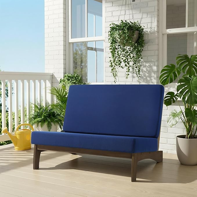 UIXE Wood Patio Furniture Sets, 2 Pieces All Weather Patio Loveseat Outdoor Sofa with Solid Wooden Coffee Table - Navy Blue