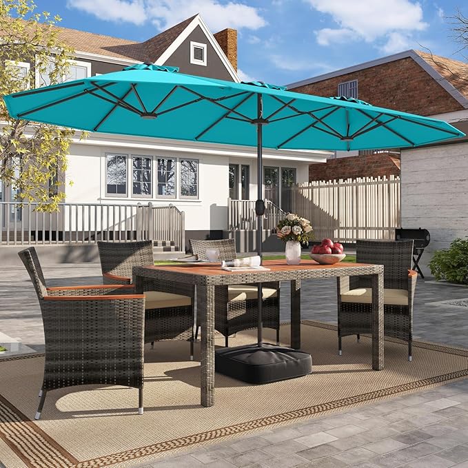 Tangkula 13FT Double-sided Patio Umbrella, Extra Large Twin Table Umbrella with Crank Handle, Umbrella Base, Safety Lock, Air Vent, Outdoor Market Umbrella for Garden Pool Backyard (Turquoise)