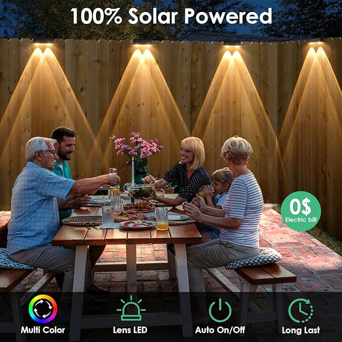 Derynome Solar Fence Lights Outdoor, RGB & Warm White & 6 Colors Dusk to Dawn IP45 Waterproof Solar Garden Lights for Outside, Step, Yard, Step, Patio & Wall (Color Change+7 Color, 8 Pack)