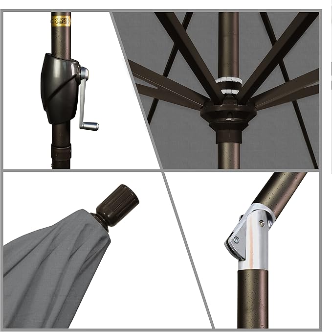 California Umbrella 7.5' Rd Pacific Trail Series Aluminum Patio Umbrella, Crank Lift, Push Button Tilt, Bronze Finish, Sunbrella Charcoal