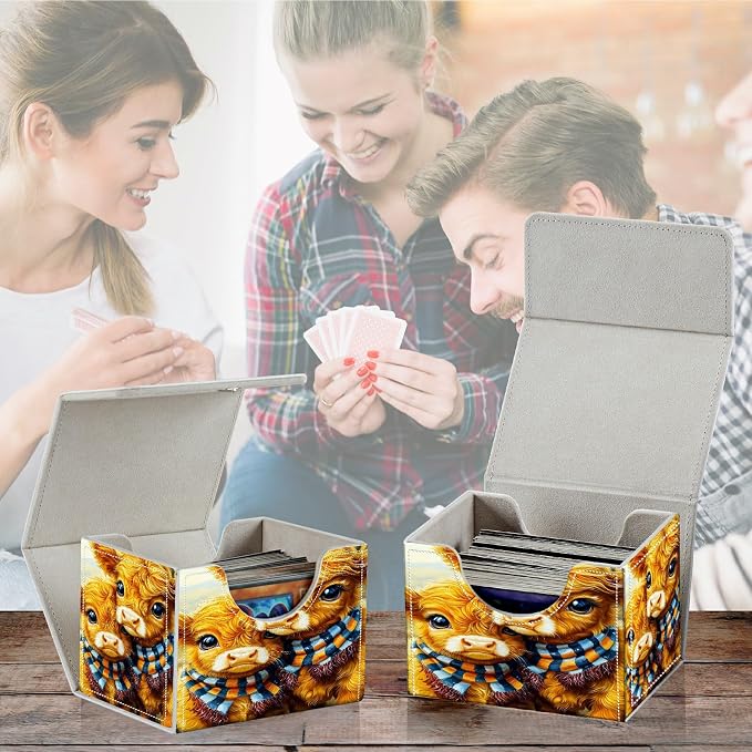Card Deck Box for MTG, Cards Storage Box Fits 120+ Sleeved, Leather Small Size Strong Magnetic Closing Card Case for Board Games Magic TCG CCG Baseball Collection, Scarf Scalper