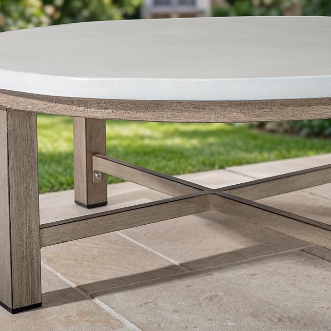 PEAK HOME FURNISHINGS Outdoor Coffee Table with Aluminum-Honeycomb Composite Concrete Table Top (Round)
