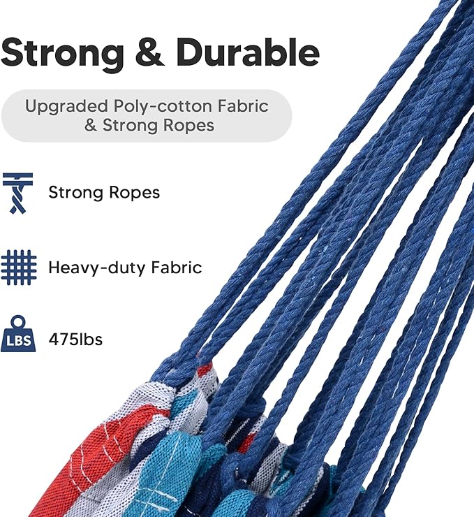 SUNCREAT Hammock Replacement for Stand, Double Hammock Without Stand, Ocean Stripes