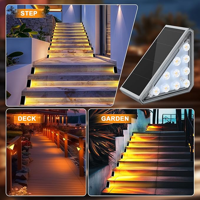 AUDLES 6 Pack Solar Stair Lights Outdoor Stair Lights with Waterproof IP67 LED Solar Light for Outside Light Decor for Deck, Front Step, Front Porch, Patio, Garden and Backyard