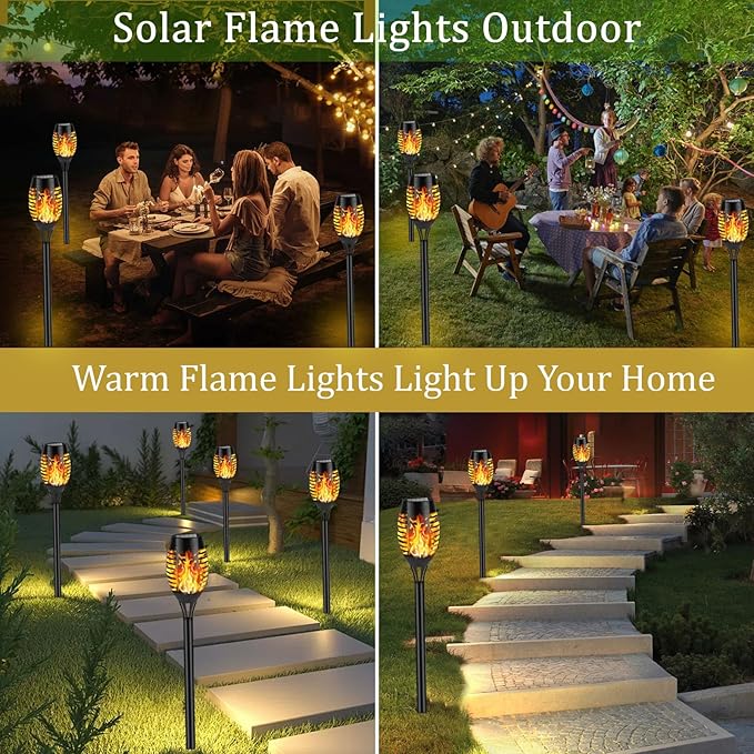 Solar Flame Lights Outdoor, 6 Pack Solar Torch Light with Flickering Flame for Garden Decor - Waterproof 12 Led Torches for Outside, Yard Lights Halloween for Lawn Patio Pathway Lighting