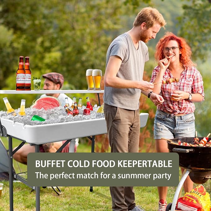 GUAGUA Ice Cooler Table - Portable Bar Table for Events Outdoor Cooler Stand with Drain for Parties Drink Foldable Picnic Table Party