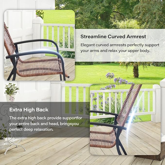 LAUSAINT HOME 5 Piece Patio Conversation Set, PE Wicker Rattan Outdoor Lounge Chairs with 2 Ottoman&Table, Wicker Conversation Bistro Set for Backyard, Porch, Balcony (Brown)