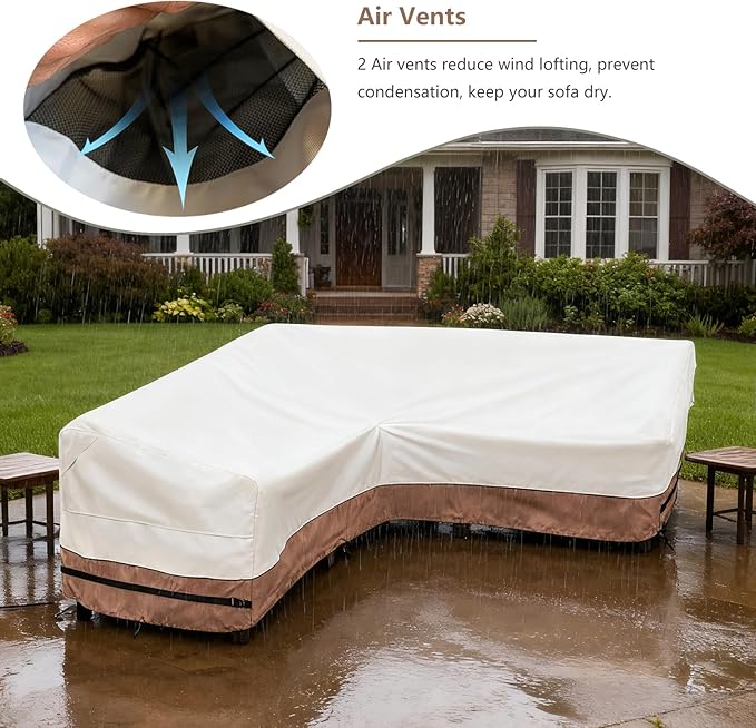 okcool Outdoor Sectional Sofa Cover Waterproof V Shaped Patio Furniture Covers for 5-Seater Outdoor Sectional Furniture Couch 85"(85''L) x 33.5''D x 31''H, Beige & Brown