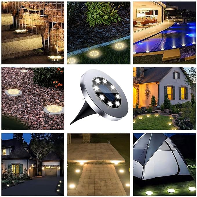 4.6 Inch Diameter Solar Ground Lights, Waterproof Solar Garden Lights, Outdoor Garden Waterproof Bright in-Ground Light, Landscape Lighting for Pathway,Yard,Lawn,Patio,Walkway (12 Pack White Light)