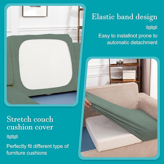 BIETYONE 14Pcs Stretch Patio Cushion Covers,Outdoor Couch Covers Replacement,Outdoor Couch & Sofa Slipcovers,for Patio Furniture Cushion Covers,Washable Reusable Furniture Protector (Cyan,Cover Only)