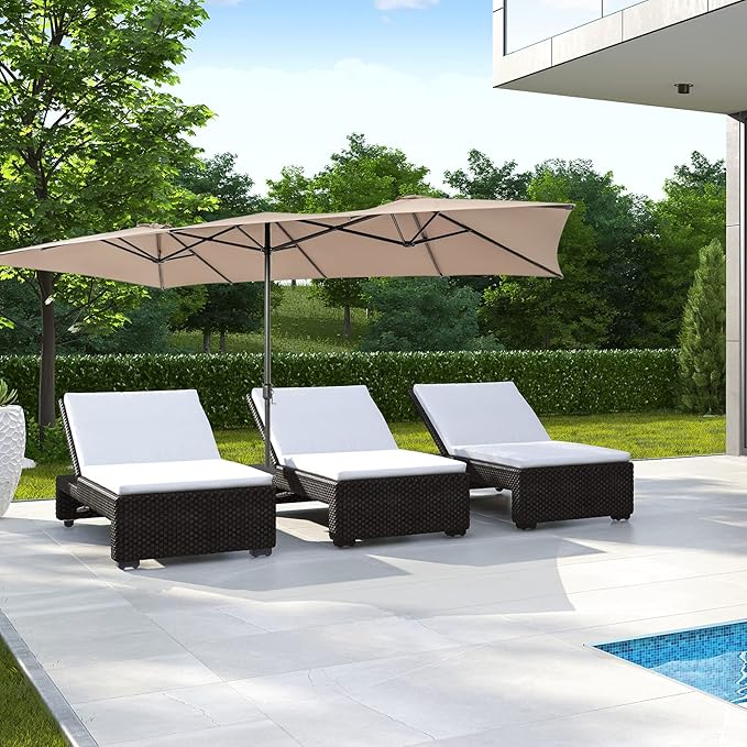 Tangkula 15 FT Double-Sided Patio Umbrella with Crank Handle, Vented Tops, Large Outdoor Rectangle Market Twin Umbrella with 10-Rib Metal Structure, Table Umbrella for Poolside Deck Lawn Garden