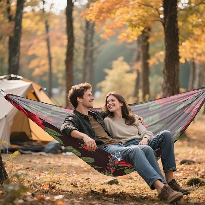 Hammocks for Outside Rose Flower Camping Hammock Portable Hammocks with Tree Straps and Carry Bag Camping Accessories for Hiking Beach Outdoor