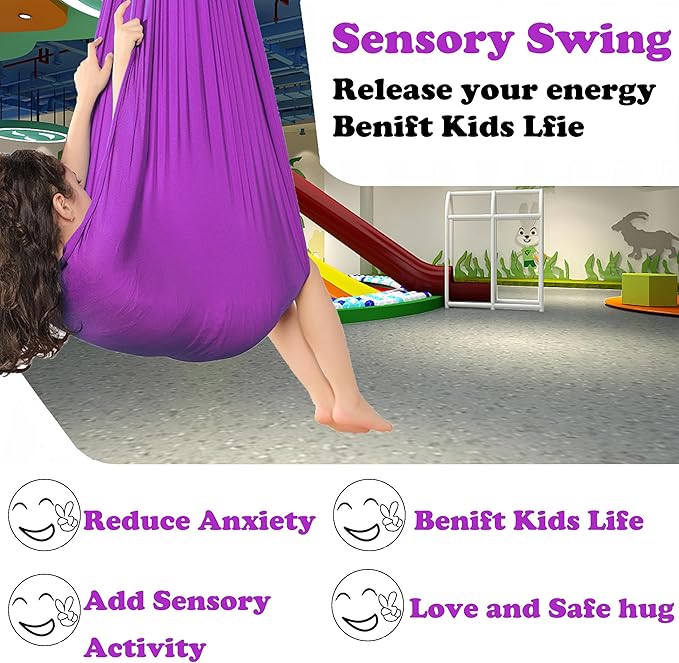 Adjustable Sensory Swing and Cuddle Swing for Indoor&Outdoor Kids Use Therapy Swing Hammock for Child with Hardware (Purple)…