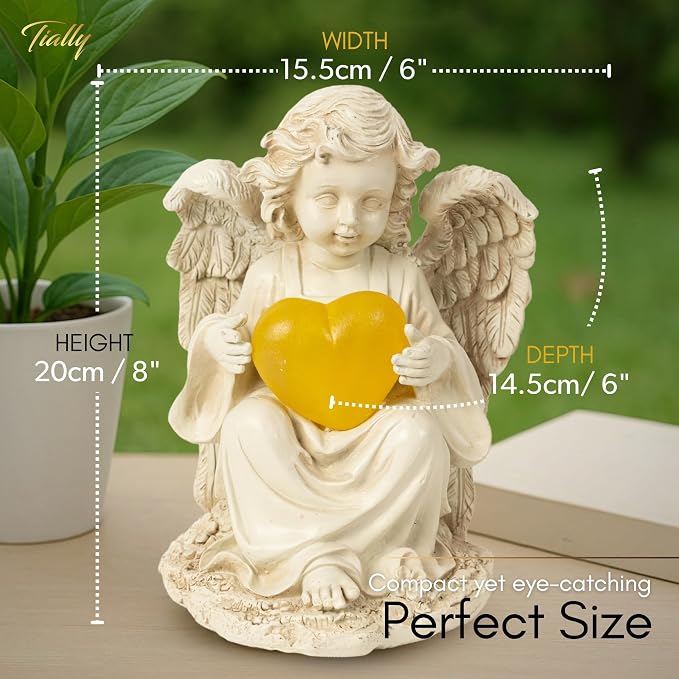 Solar Angel Garden Statue with Heart, 8" Guardian Memorial Outdoor Light | Glowing Lighted Heart, Bright Every Night, Weatherproof Resin Built to Last - a Sympathy Garden Gift for Women, Mom and Dad
