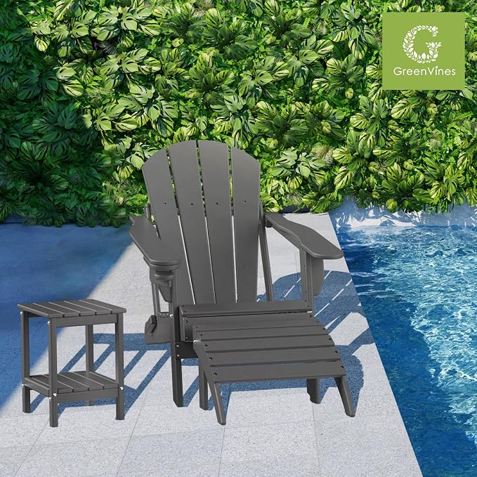 GREENVINES Adirondack-Outdoor-Side-Table | 14 x 13 Inches | HDPE Plastic | All Weather | Grey | Outside End Tables | Storage Shelf | for Patio Porch Backyard Indoor