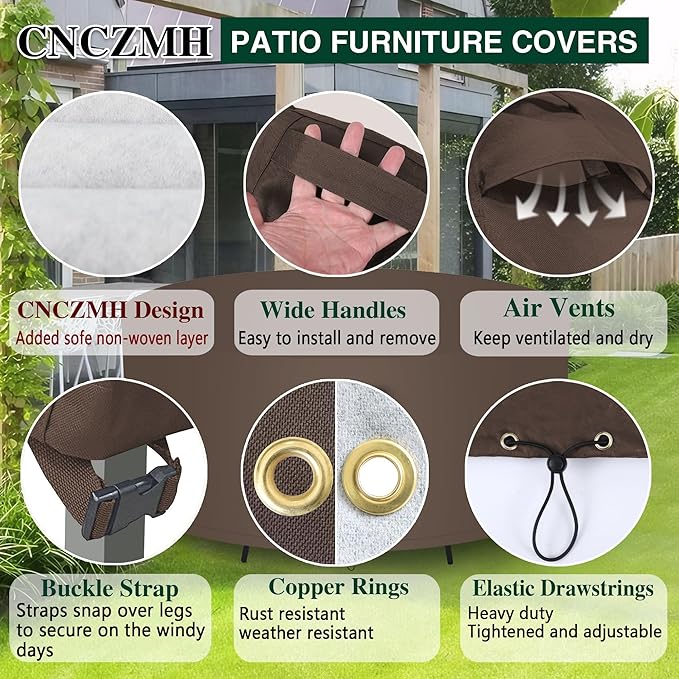 Heavy Duty Patio Furniture Covers Waterproof, 600D Round Outdoor Furniture Cover Waterproof for Sectional Sofa Couch, Outdoor Dining Table and Chair Set Covers 54"DIA x 28"H, Brown