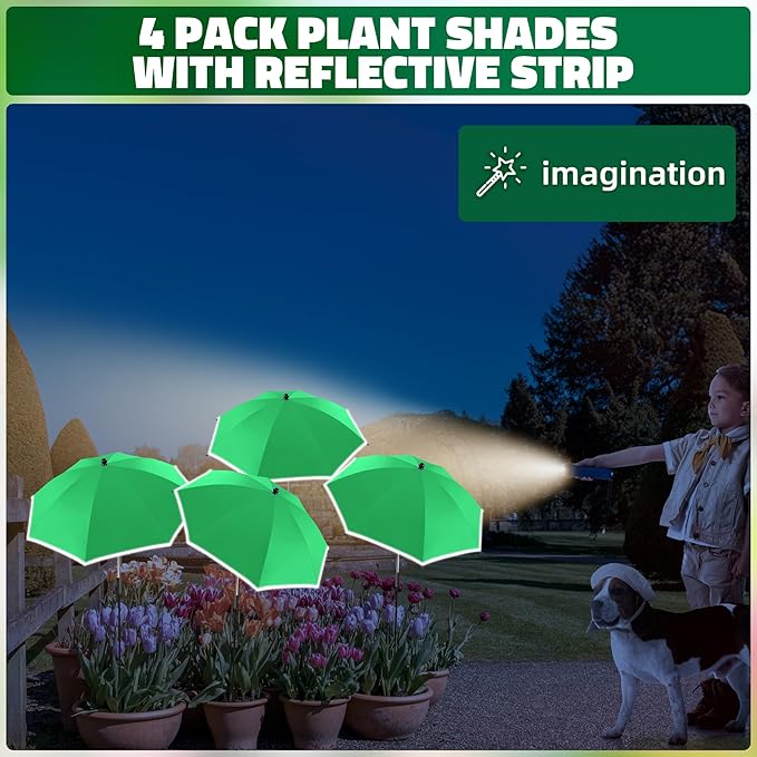 4 Pack 24.9" Plant Umbrellas for Outdoor Plants,47.2" Height Small Umbrella with Reflective Strip, Adjustable Plant Shades for Outdoor Plants, Garden, Potted