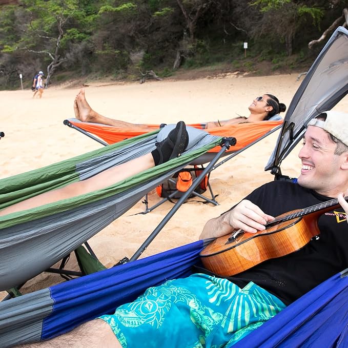 2Pack Portable Hammock with Stand, World's Best Mock ONE® Hammock, Compact Folding Framed Hammock with Adjustable Sunshade Canopy for Indoor, Outdoor, Park, Backpacking, Camping, Hiking, Travel, Beach