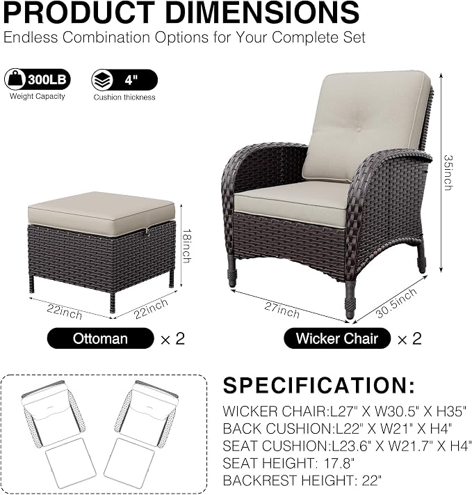 Joyside Wicker Patio Chairs, 4 Piece Rattan Outdoor Furniture with Thickened Cushions, High Back, Deep Seating, Wide Armrest, Outdoor Chairs for Porch, Deck