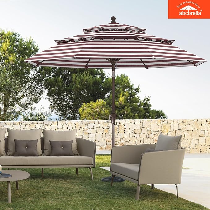 ABCCANOPY 5-Year 10-Year No Fading 9FT 3 Tiers Patio Umbrella, Outdoor Table Umbrella with 8 Sturdy Ribs for Deck, Backyard, Garden, Yard
