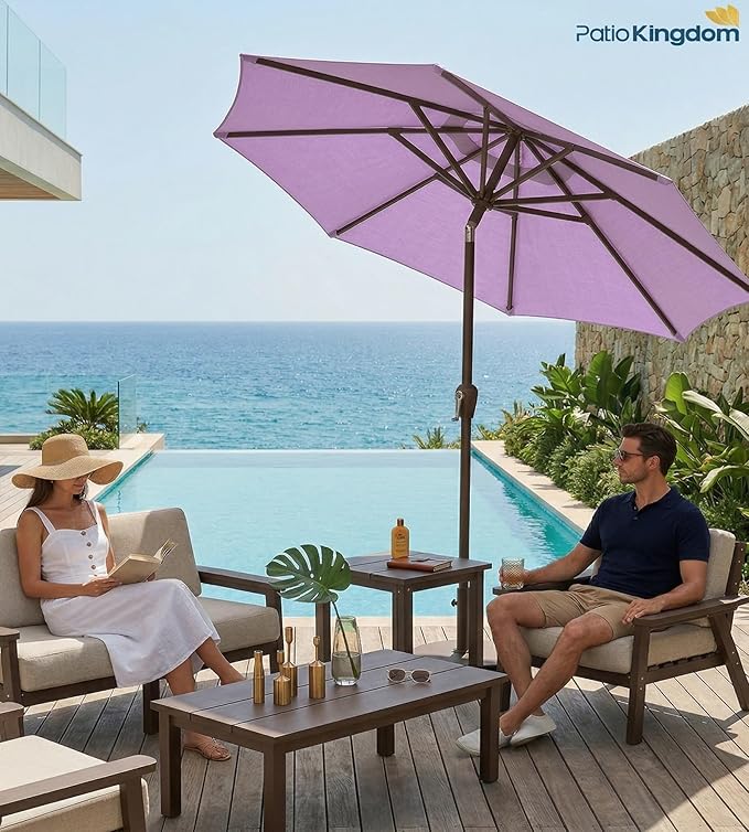 PatioKingdom 10FT Patio Umbrella with Push Button Tilt and Crank, Outdoor Market Umbrella with 8 Fiberglass Ribs, UV Protection Table Umbrella for Pool,Backyard,Garden,Deck