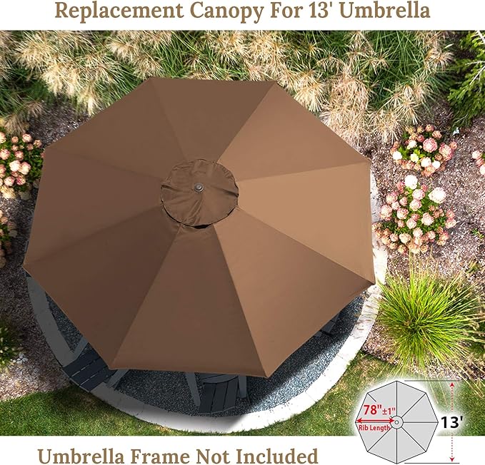 YardGrow 13ft 8 Ribs Umbrella Canopy Replacement for Patio Umbrella, Canopy ONLY, Frame NOT Included